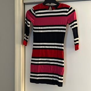 French Connection Lightweight 3/4 Sleeve Stripped Dress